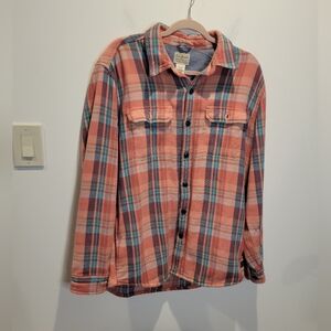 LL Bean Mens Size M Slightly Fitted Cotton Plaid Button Up Shacket